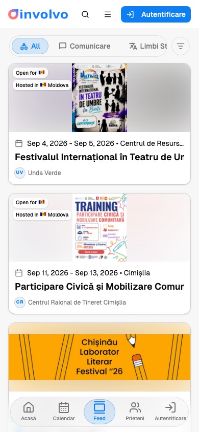 The app feed, showing upcoming events with their images.
